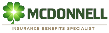 Logo for McDonnell Insurance Benefits Specialist: Shamrock icon with the company name and tagline in green.