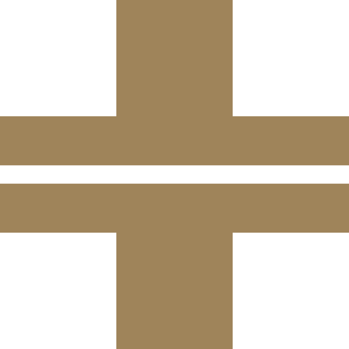 A brown cross with a white line in the middle on a white background.