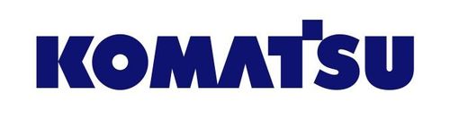 Logotipo azul de KOMATSU sobre fondo blanco