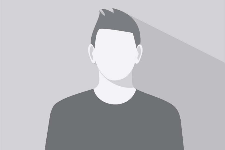 Graue Silhouette eines Mannes mit Brille, Bart und Rundhalsshirt auf grauem Hintergrund.