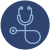 A stethoscope icon in a blue circle on a white background.