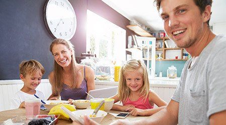 Family eating breakfast in Christchurch