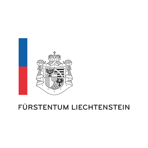 ein Logo mit einem Wappen und der Aufschrift Fürstentum Liechtenstein.