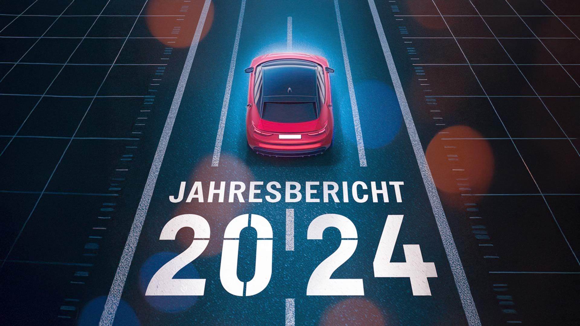 Auto auf Strasse mit Text Jahresbericht 2024
