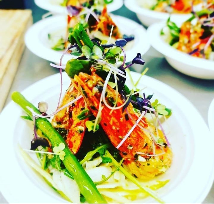 A close up of a plate of food on a table
