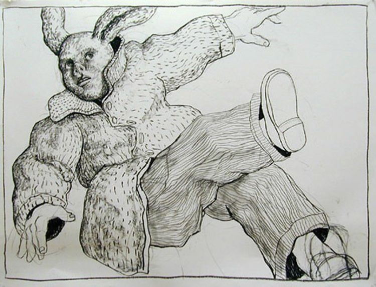 Falling Rabbitman, 2003 Charcoal, 38