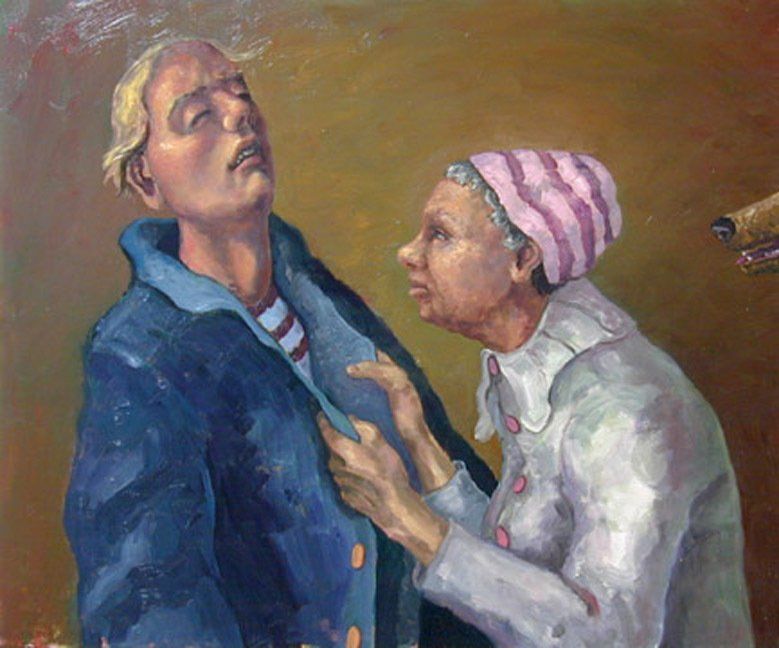 Grandmother and Son, 2004 Oil on canvas, 42