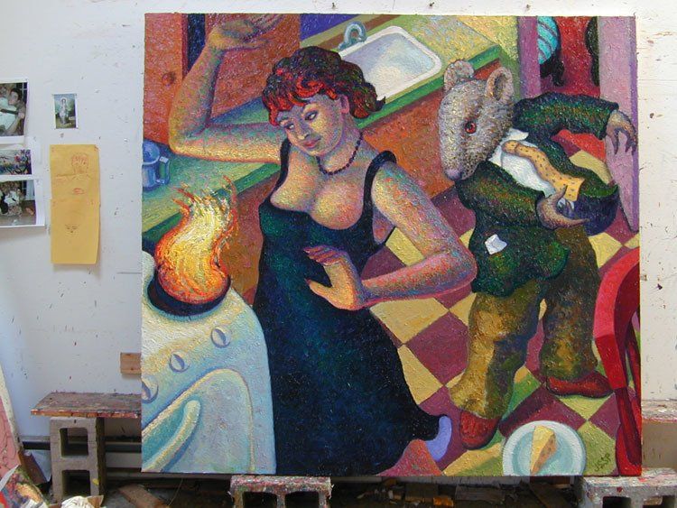 Kitchen Fire, 2003 Oil on canvas, 72 