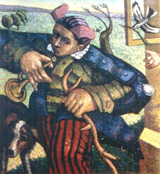 Man with Dog and Trumpet, 1998 Oil on canvas, 60