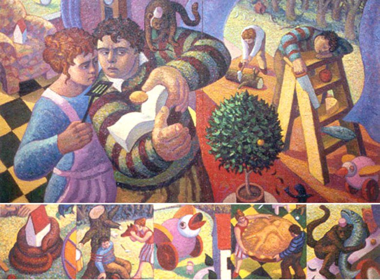 The Recipe for a Perfect Pie (with Predella Panels), 1999 Oil on canvas, 88 
