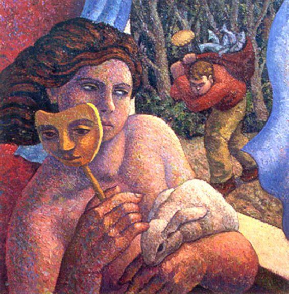 Woman with Rabbit, 2000 Oil on canvas, 44