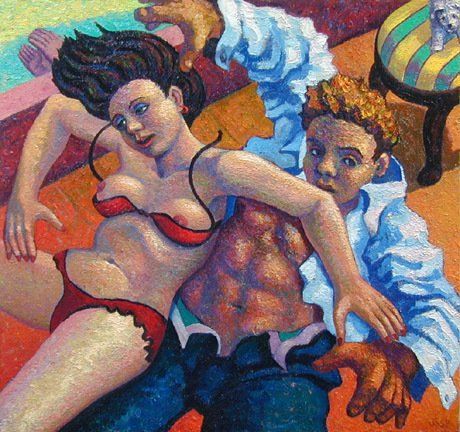 Falling Couple, Foreplay , 2002 Oil on Canvas, 64 