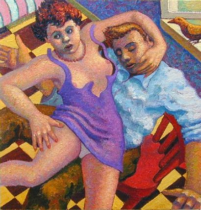 Falling Couple in Love (Purple Dress), 2002 Oil on Cavas, 60 