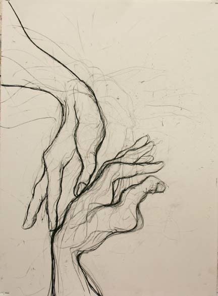 Hands, 2010, 28 in by 22 in, charcoal