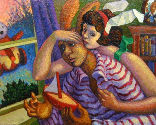 Happy Homemaker and Rabbitman,2003 Oil on canvas, 50 