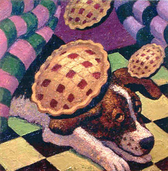 Pies Fallikng on Dog, 1998 Oil on canvas, 26