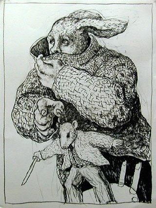 Rabbitman and the Good mouse, 2003 Charcoal, 50 