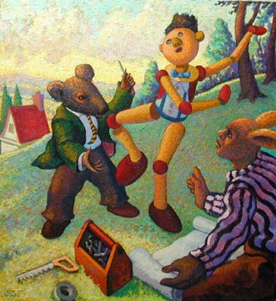 Rabbitman, Mr. Rat, and Pinocchio,2003 Oil on canvas,80 