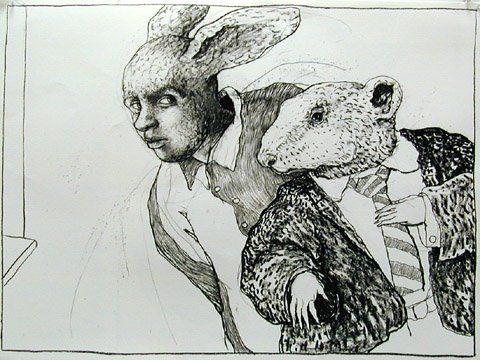 Rabbitman and Rat, 2003 Charcoal, 38