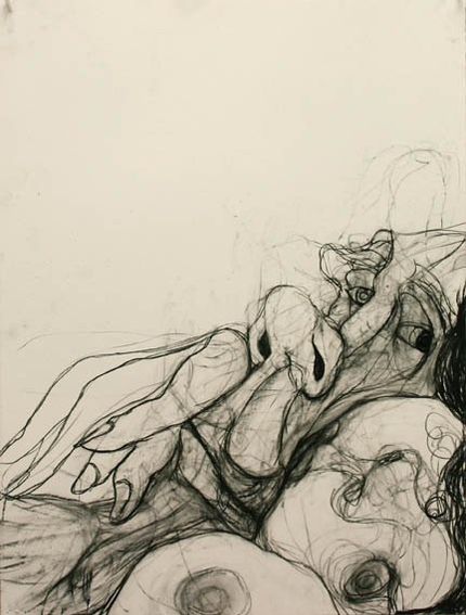 Robert and Faith Kiss 7-22, 2010, 30 in by 22 in, charcoal