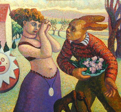 Romantic Rabbitman,2003 Oil on canvas, 64 