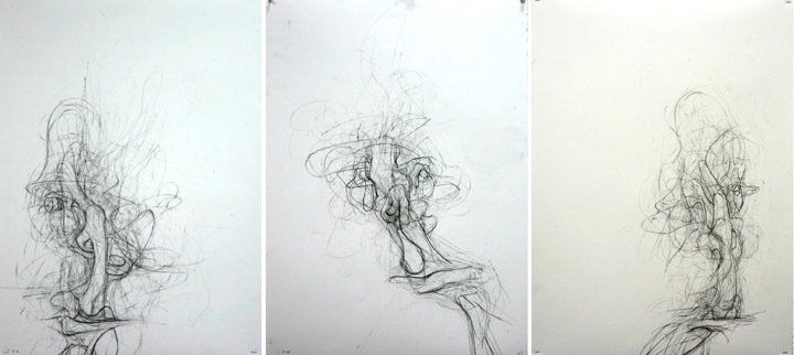 Three Drawings, Sept, 2010, each 30 in by 22 in, charcoal