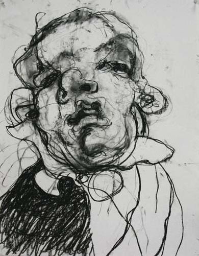 Velazquez Meditation (the dwarf Lezcano #1), 2010, 30 in by 22 in, charcoal
