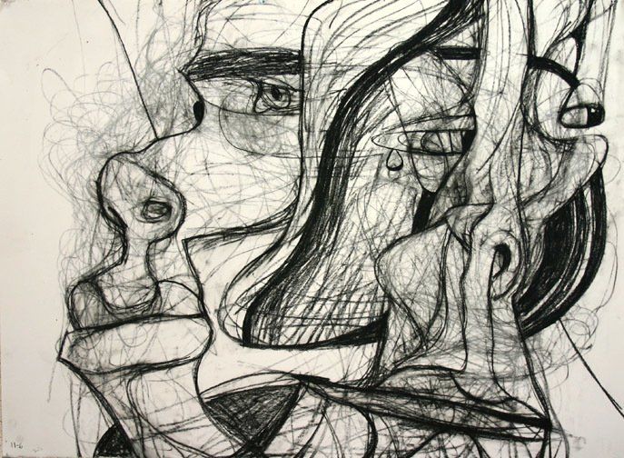 Young Couple 11-6, 2010, 22 in by30 in, charcoal
