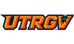 UTRGV logo: Orange and navy block letters with a star and text “UTRGV”.