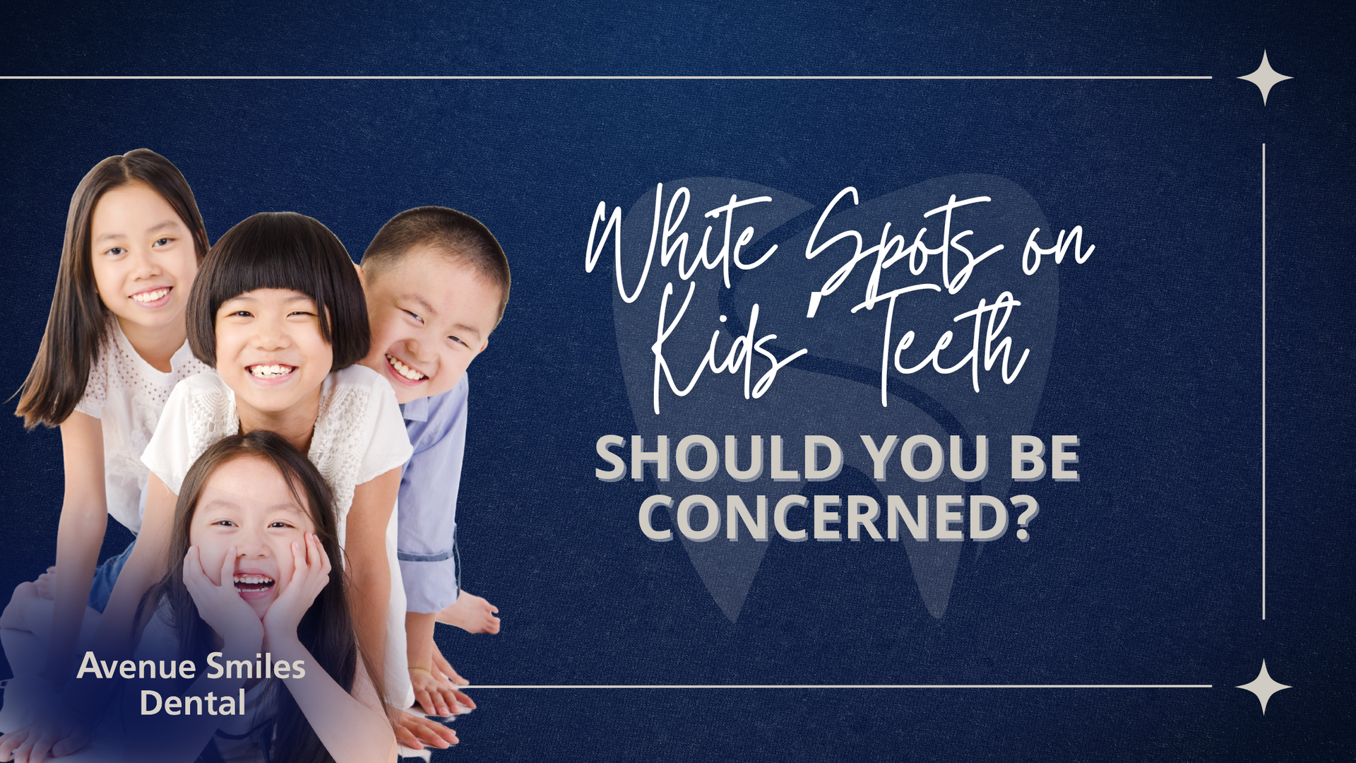 Four smiling children, text overlay 