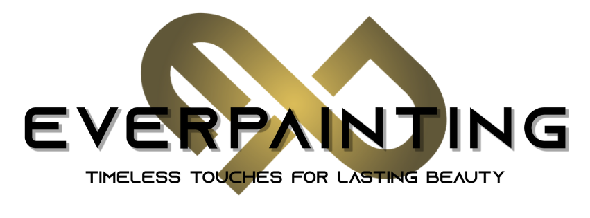Logo for Everpainting, gold infinity symbol above black text, 