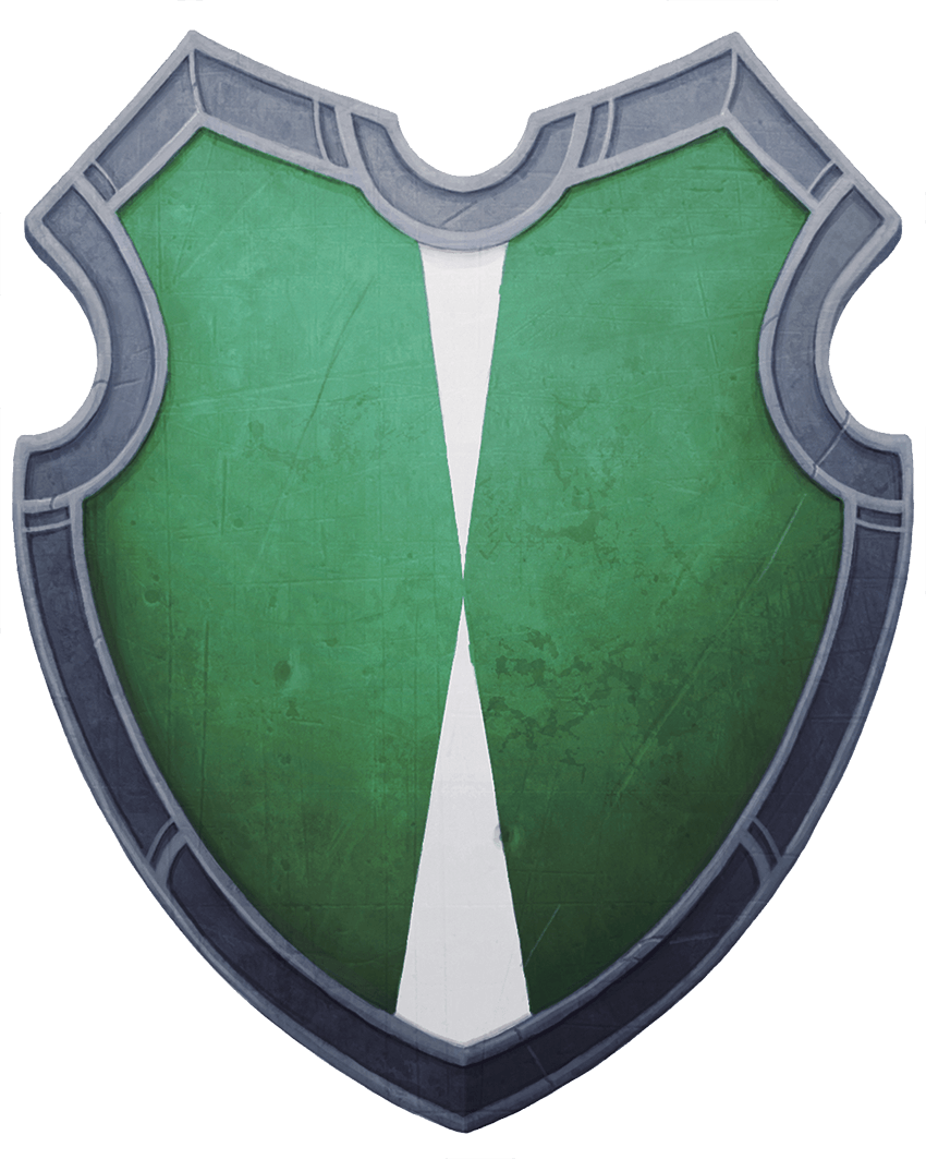 Green shield with white central stripe and gray trim.