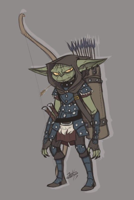 Green goblin archer in studded armor with bow and quiver.