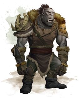 Gray-skinned orc in armor with fur trim. Stands facing forward, looking stern.
