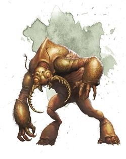 Brown, bug-like creature with large claws and bulbous limbs, hunched forward in a vaguely humanoid pose.