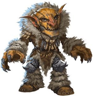 Goblin wearing fur and armor, with a jagged grin and clawed hands.