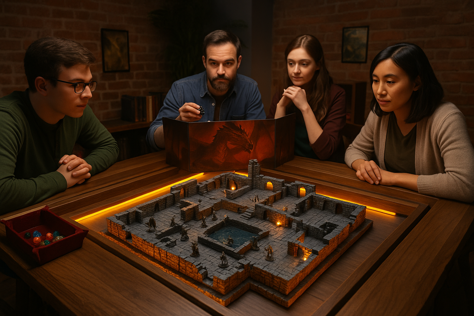 A group of people are sitting around a table playing a board game.