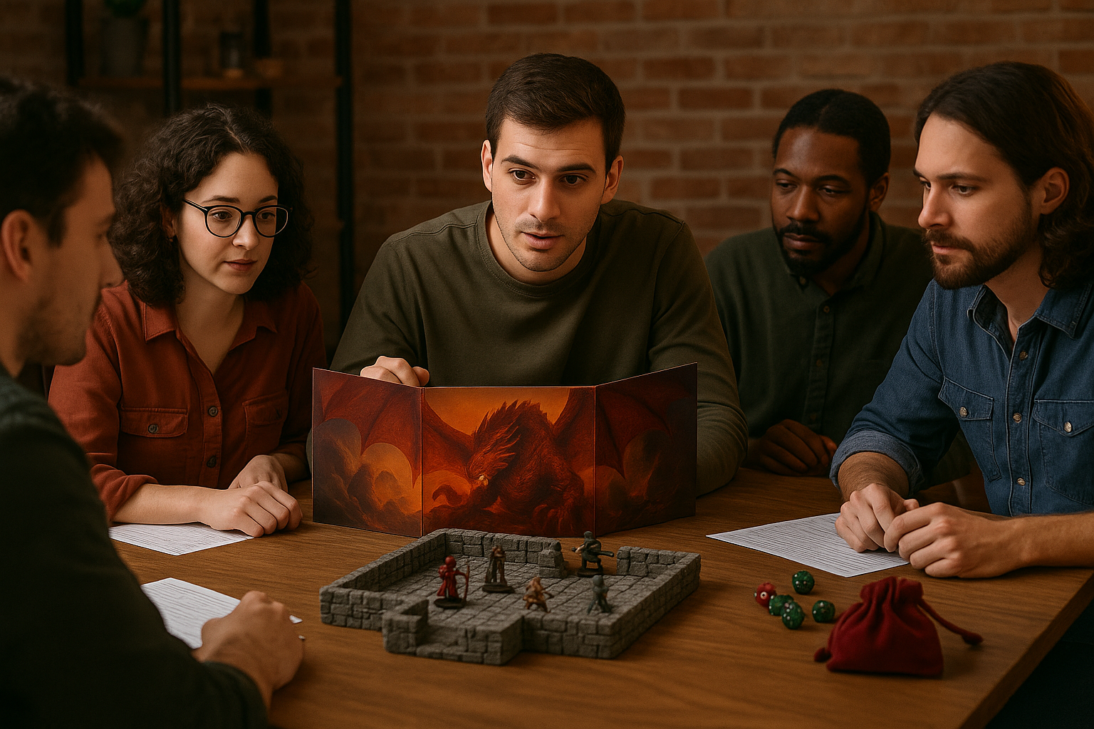 A group of people are sitting around a table playing a game.