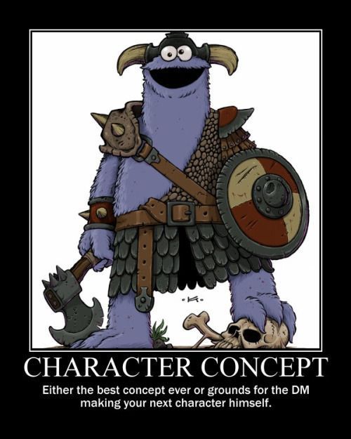 A Muppet-like barbarian with axe and shield, with text saying