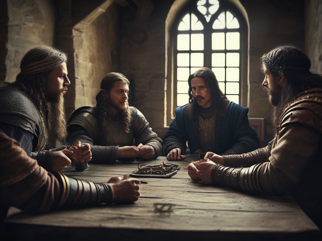 A group of men are sitting around a table playing a game of chess.