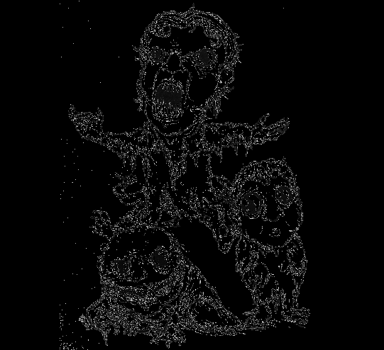 Black and white illustration of three crying children with outstretched arms, on a black background.
