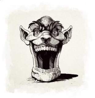 Gargoyle-like, open-mouthed creature with large ears and sinister grin.