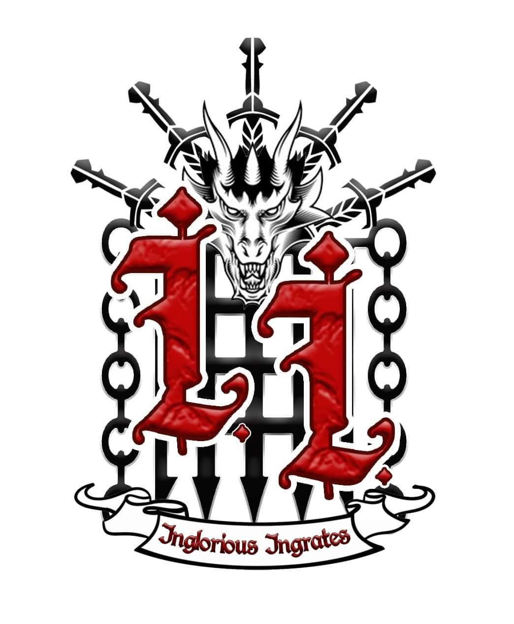 Logo: Dragon head, swords, chains,
