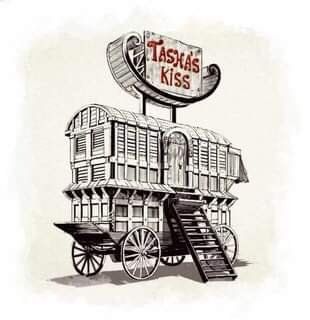 Illustration of a wooden wagon with a sign reading