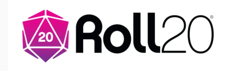 Roll20 logo: a pink and purple d20 die next to the word