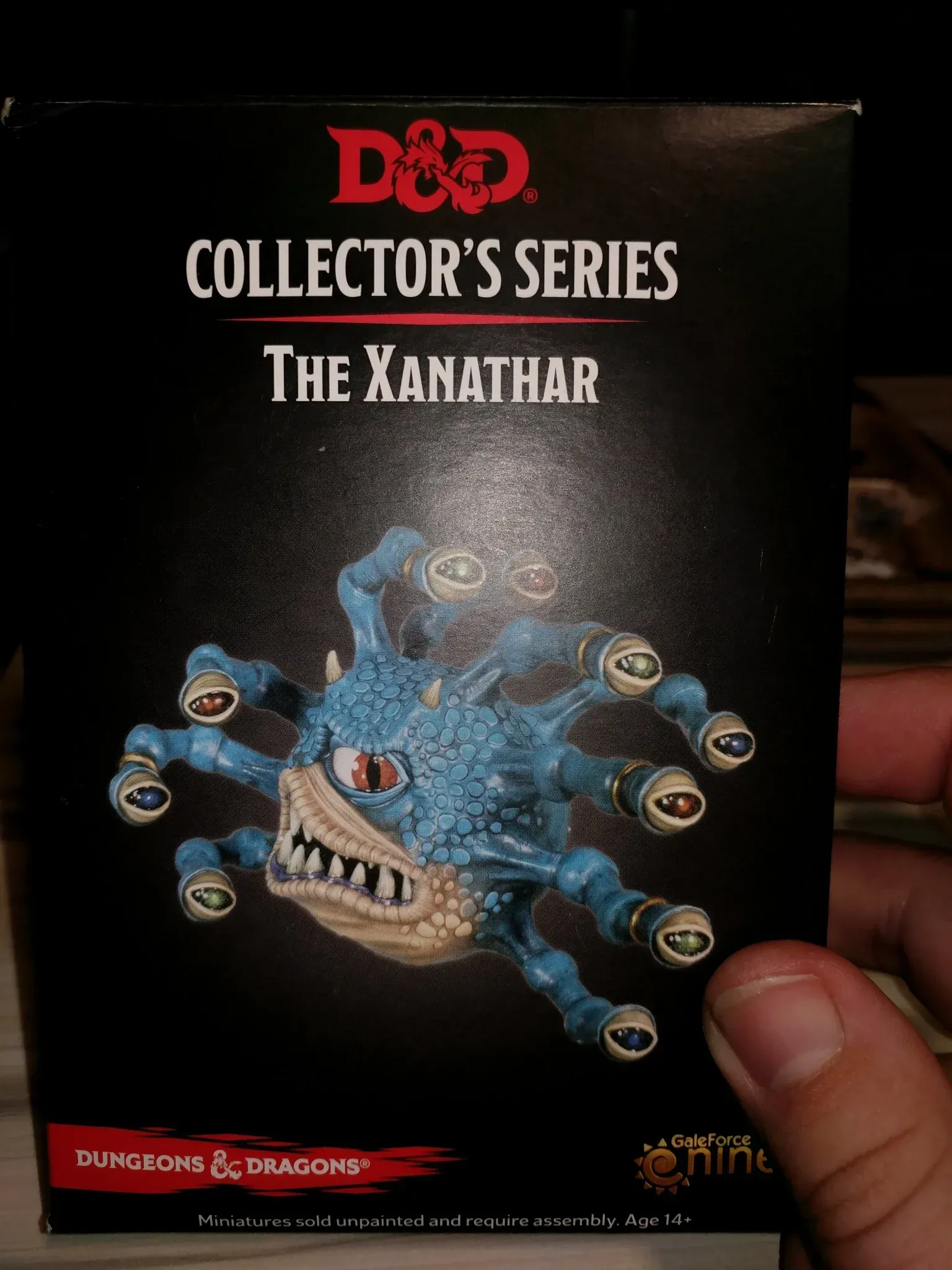 Box for a D&D Collector's Series Xanathar figure. The figure is a blue, many-eyed monster with a large toothy mouth.
