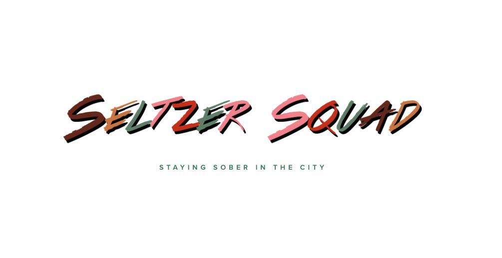 A logo for seltzer squad is on a white background.