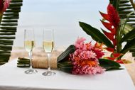 Wedding bouquet and champagne