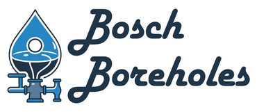 A logo for bosch boreholes with a water drop and pipes