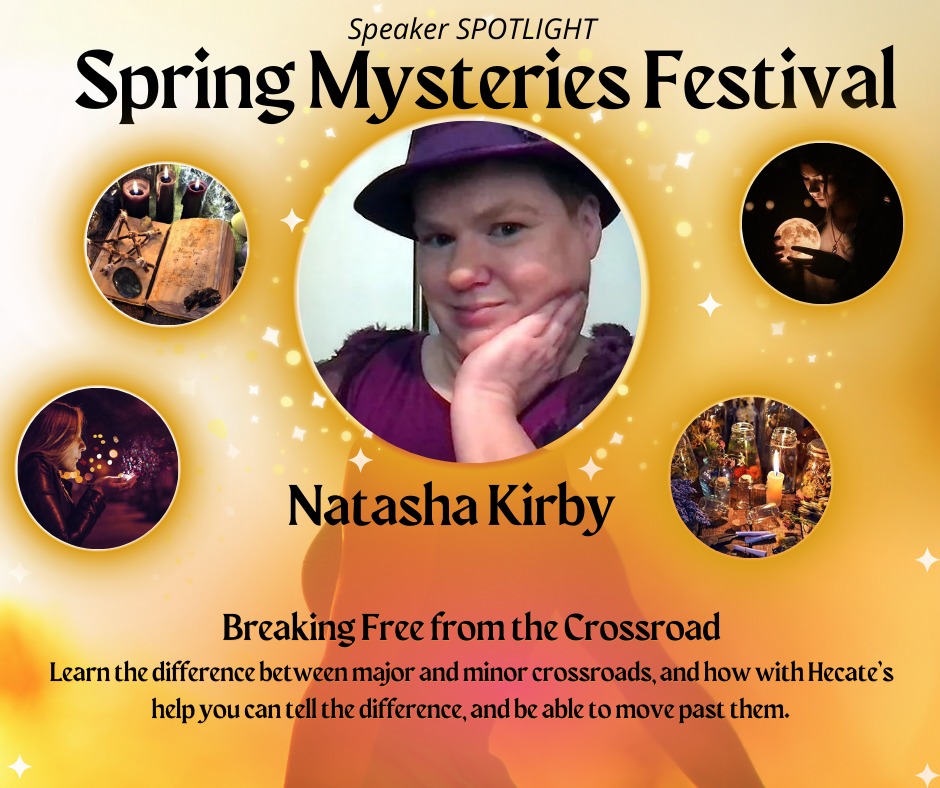 A poster for the spring mysteries festival featuring natasha kirby